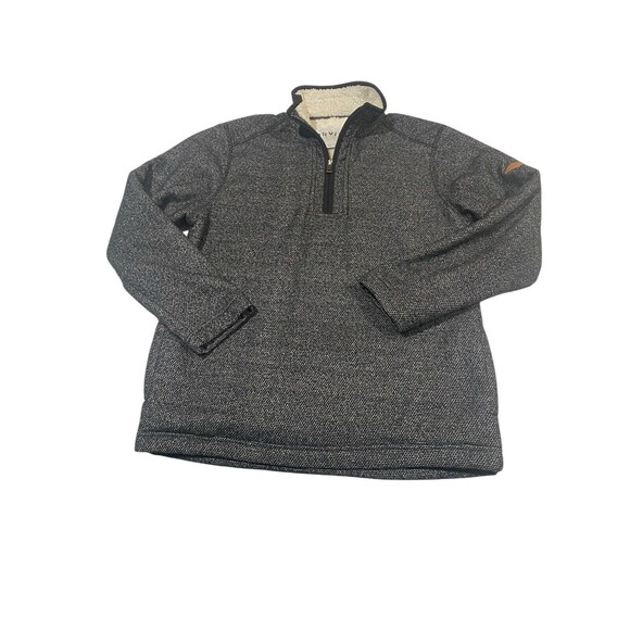 Orvis Sweatshirt Mens Medium Black Snap Collar 1/4 Zip Fleece Lined - Picture 1 of 7